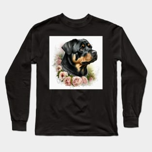 Rottweiler With Roses Long Sleeve T-Shirt